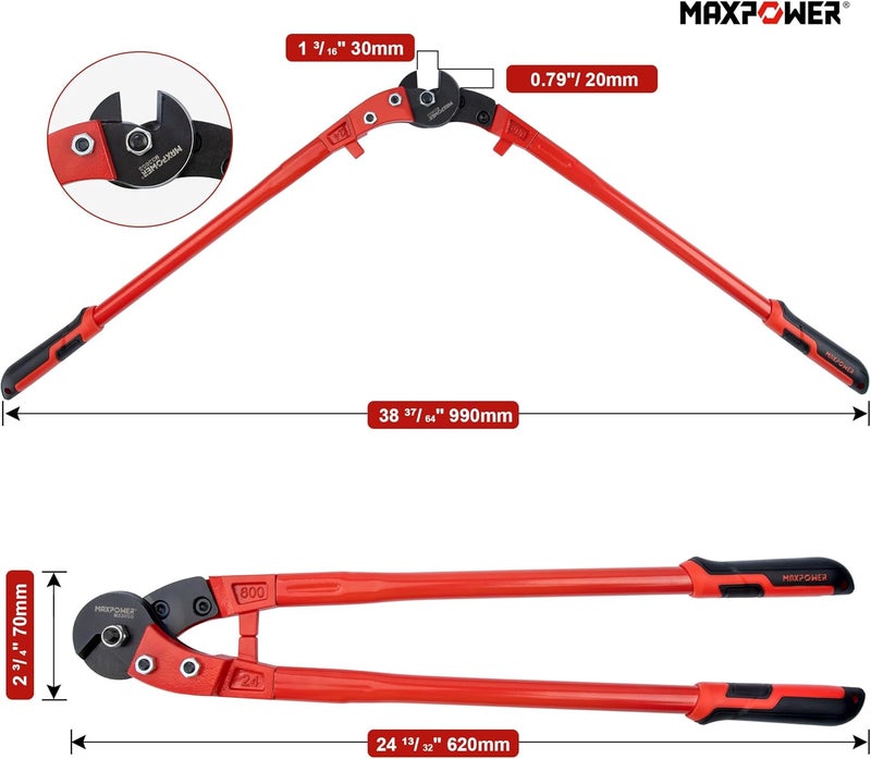 Max Power Wire Cutters, 24-Inch Heavy Duty Wire Rope Cutter, Heavy Duty Industrial Strength Cable Cutter for Hard Wire Ropes, Stainless Steel Wires - Image 3